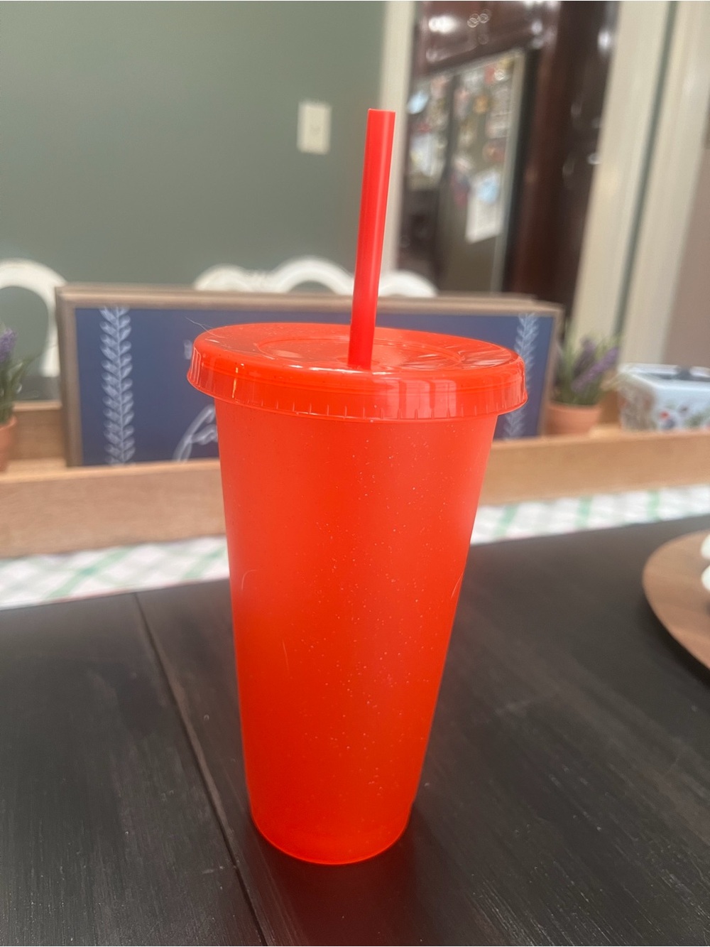 4 Red Reusable plastic Tumblers with Straws and Lids